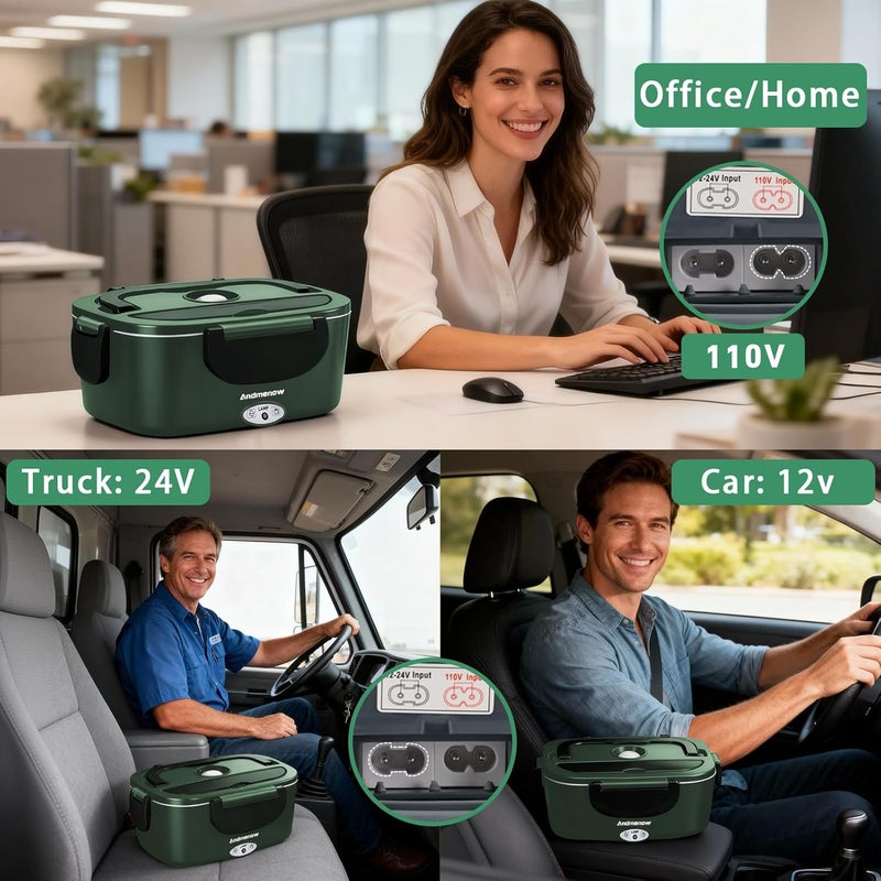 Andmenow Electric Lunch Box for Adults,80W Heated Lunch Box-1.5L Electric Food Warmers,Portable Food Warmer for Travel & Work,Warming Soup & Reheat,Loncheras para Hombres de Trabajo,1*Container - Image 3